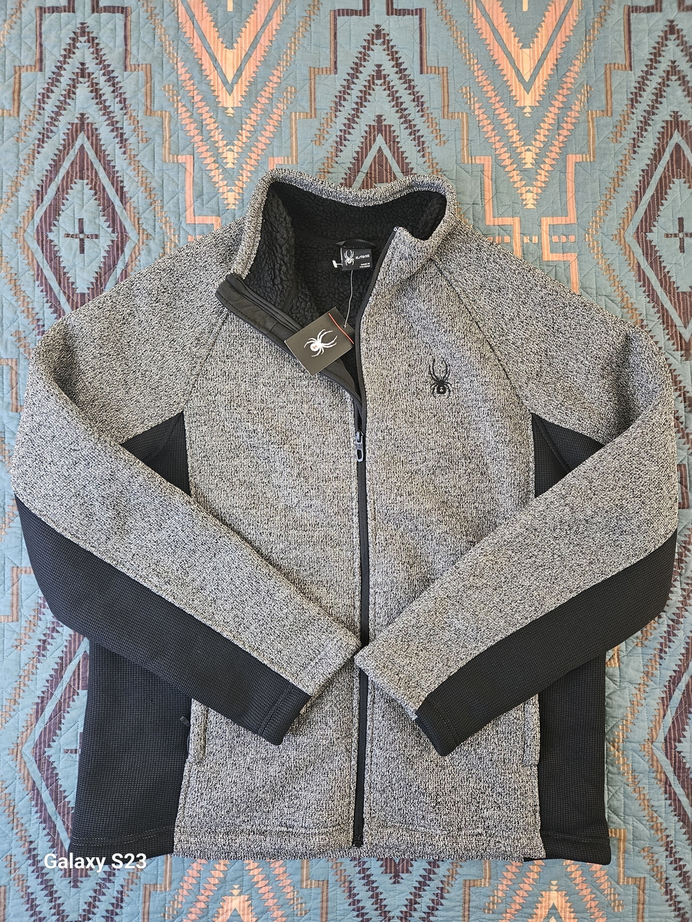 Spyder Men's Heather Gray Knit Full-Zip Jacket with Black Panels
